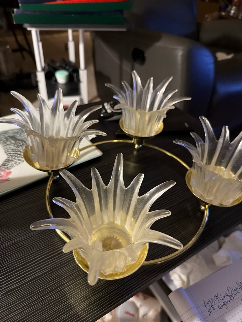 Gold Accent Frosted Glass Floral Candle Holder - 4-Light